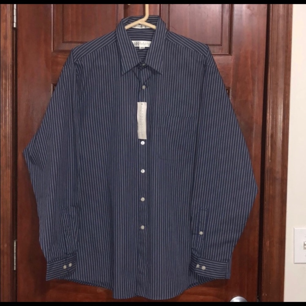 Perry Ellis Portfolio Blue Striped Dress Shirt